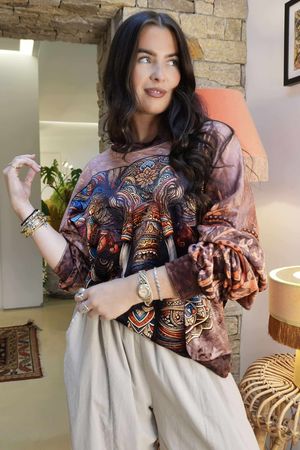 Lomi Mandala Stretch Velour Sweatshirt Rust